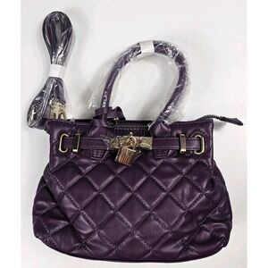 Badgley Mischka Diamond Quilted Vegan Leather SMALL Double Handle Bag Plum NWT
